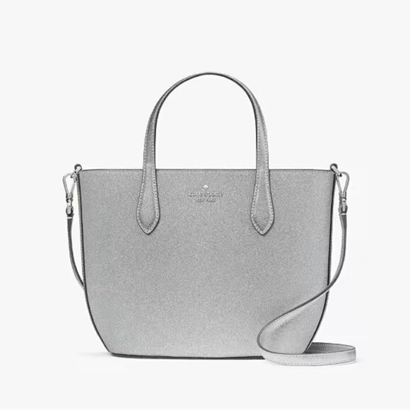 KATE SPADE Silver Glimmer Satchel Crossbody Bag Purse - Picture 8 of 13